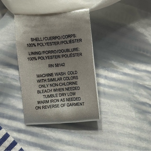 London Times Seersucker Racerback Sundress Blue White Stripes Crochet Size 10 - Picture 7 of 12